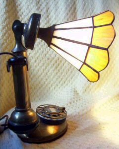WE candlestick with leaded glass shade
